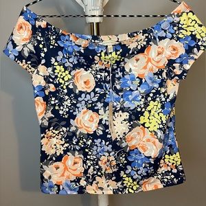 NWT Rebecca Taylor Off-The-Shoulder Gigi Fleu Top Size L Navy Floral